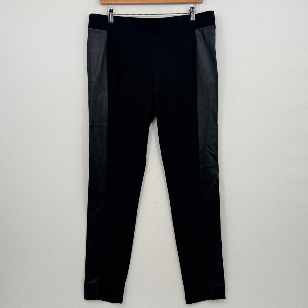 Cabi Leggings Womens Large Black Faux Leather Trim Slim Fit Moto Edgy
